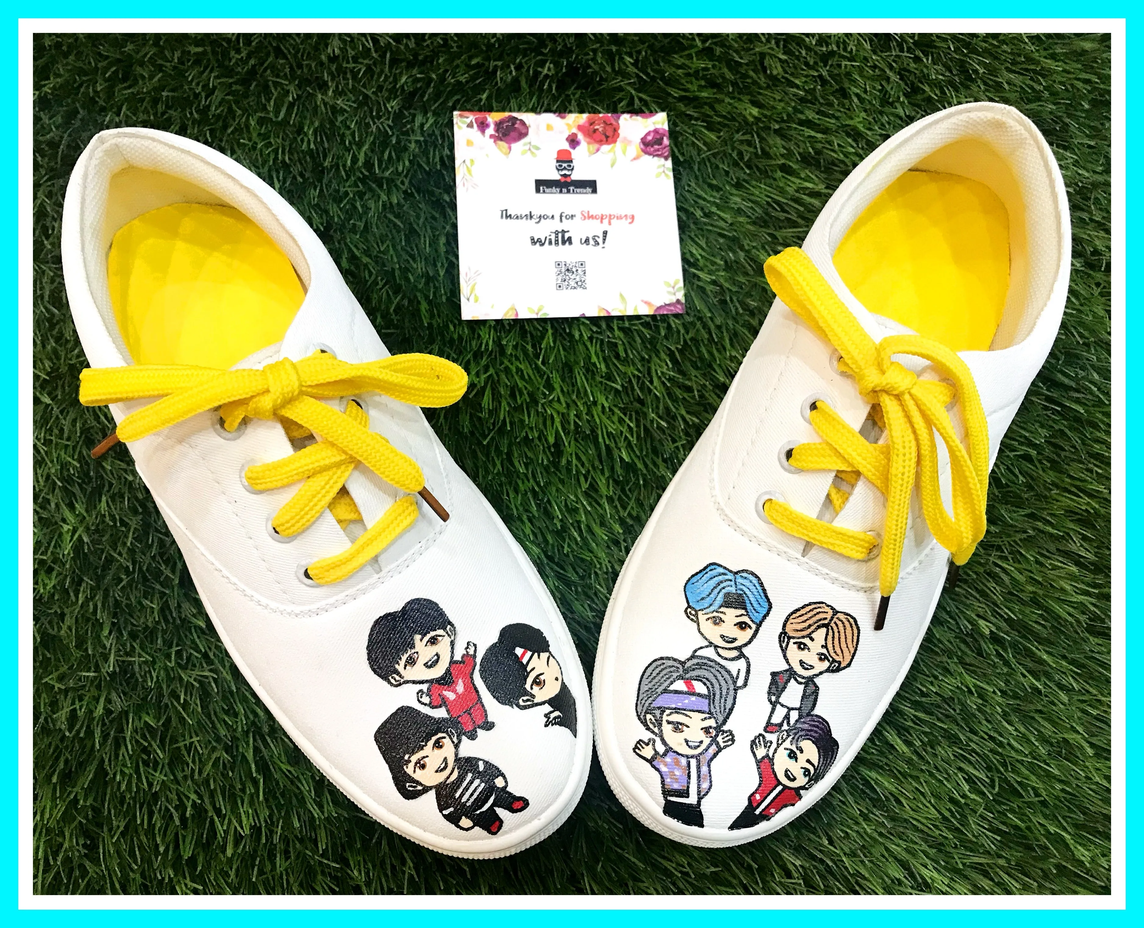 Funky N Trendy hand painted water resistant bts theme white casual shoes