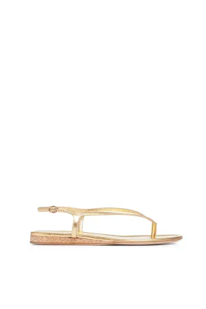 Gia Flat Sandal in Gold Metallic Nappa Leather