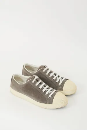 Grey Suede Low Top Platform Sneaker