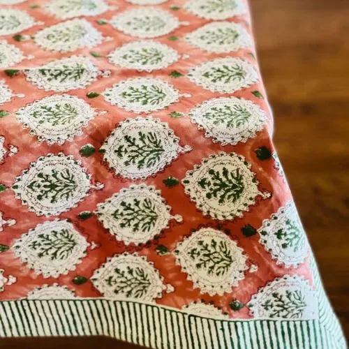 Hand Block Print Tablecloth, Indian Block Print, Terracotta Cotton Table Decor, Rectangle, Gift for Home, Farmhouse Decor