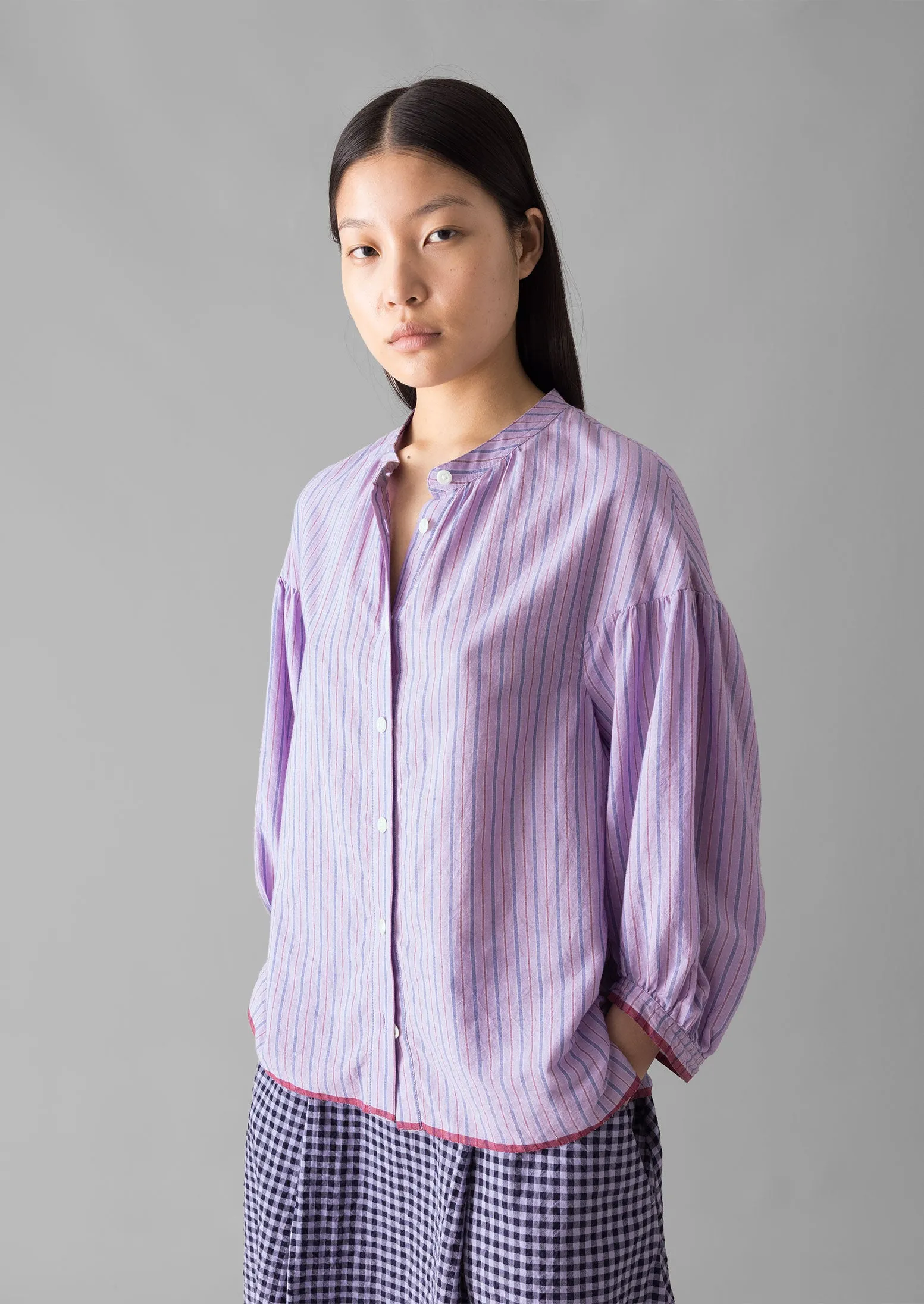 Harmony Stripe Hand Woven Mulmul Shirt | Mauve