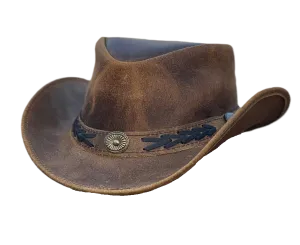 Hazy Blue Unisex Cowboy Distressed Leather Hat - Detroit