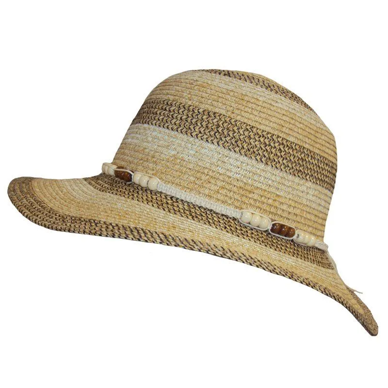 Hazy Blue Wide Brim Striped Straw Womens Hat