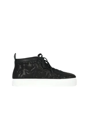 High Top Leather Shoe in Trapuntato Nero