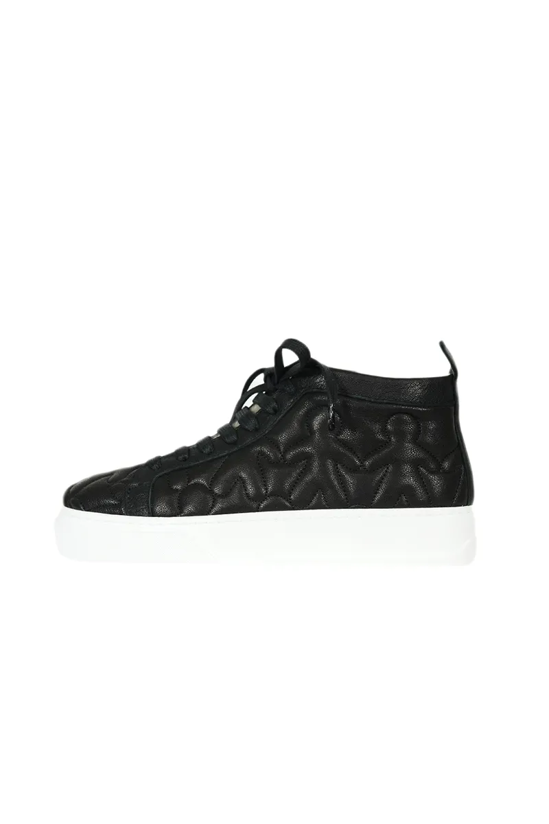 High Top Leather Shoe in Trapuntato Nero