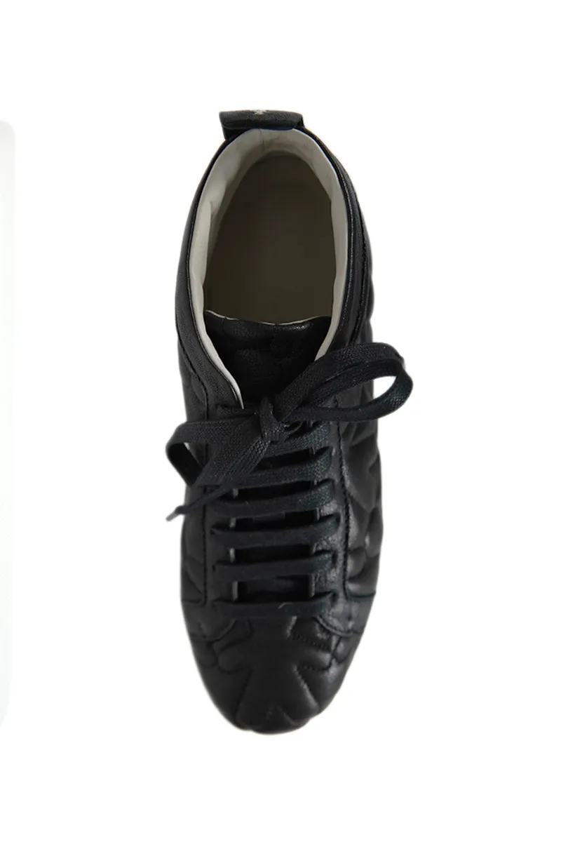 High Top Leather Shoe in Trapuntato Nero