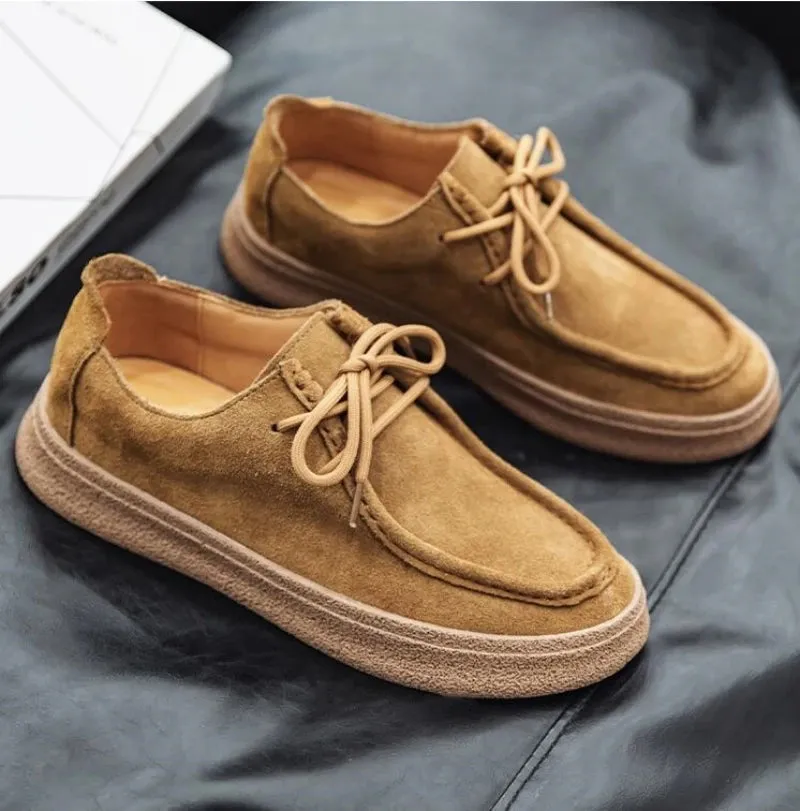 Hnzxzm Fashion Men's Classic Retro Casual Shoes Lace-up Cow Suede Genuine Leather Mens Comfortable Driving Flats Men Outdoor Oxfords