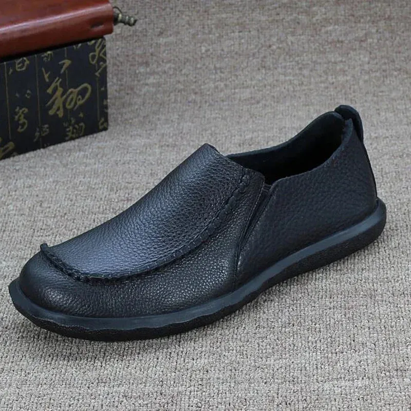 Hnzxzm Vintage Men's Genuine Leather Casual Shoes Spring/Autumn Beef Tendon Sole Driving Loafers Handmade Sewing Designer Flats