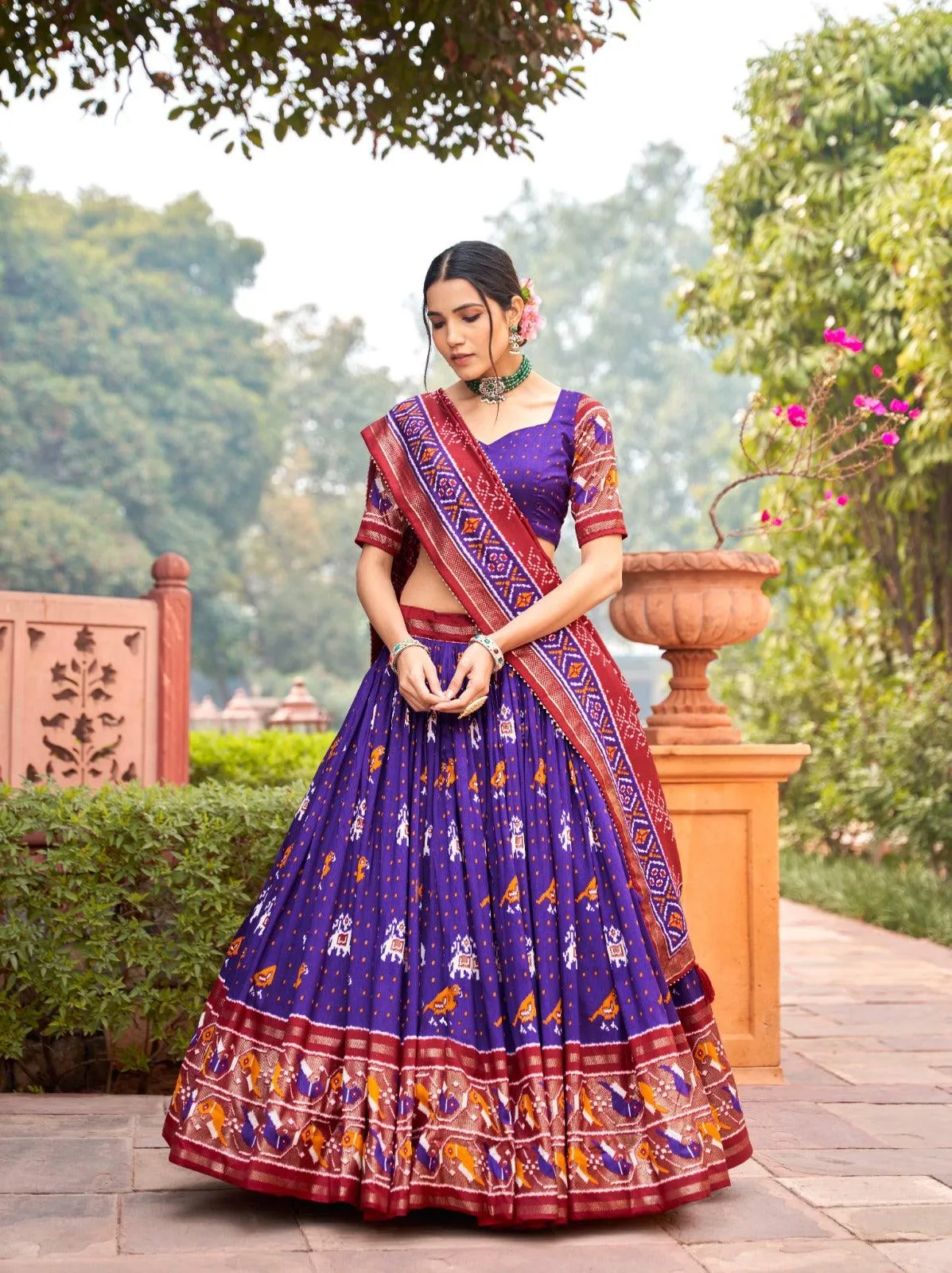 Ikkat Patola Tassel Silk Lehenga