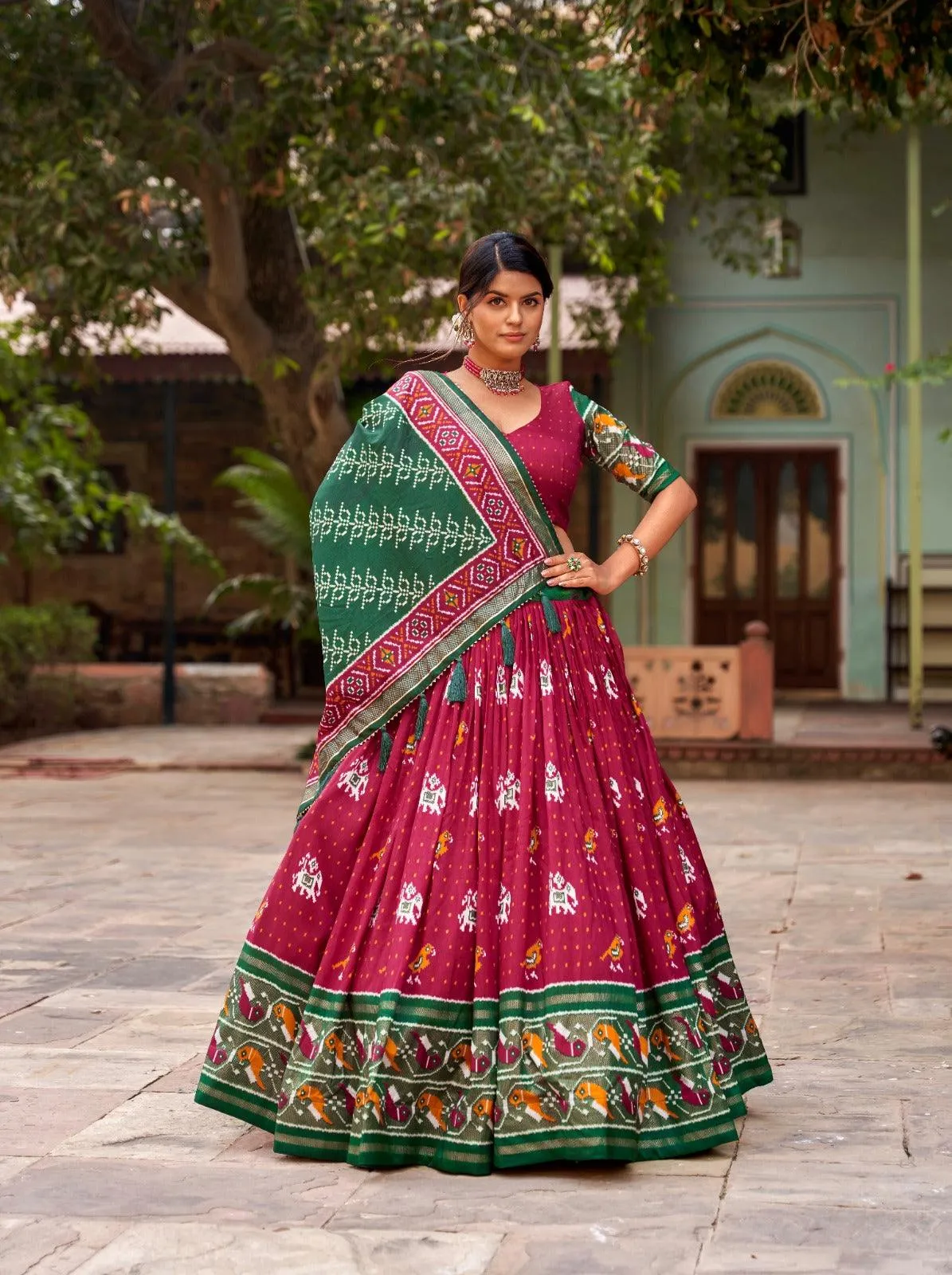 Ikkat Patola Tassel Silk Lehenga