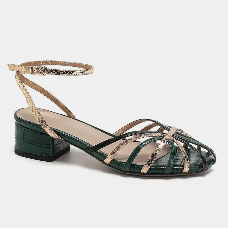 Jamal Green & Gold Flat Sandals