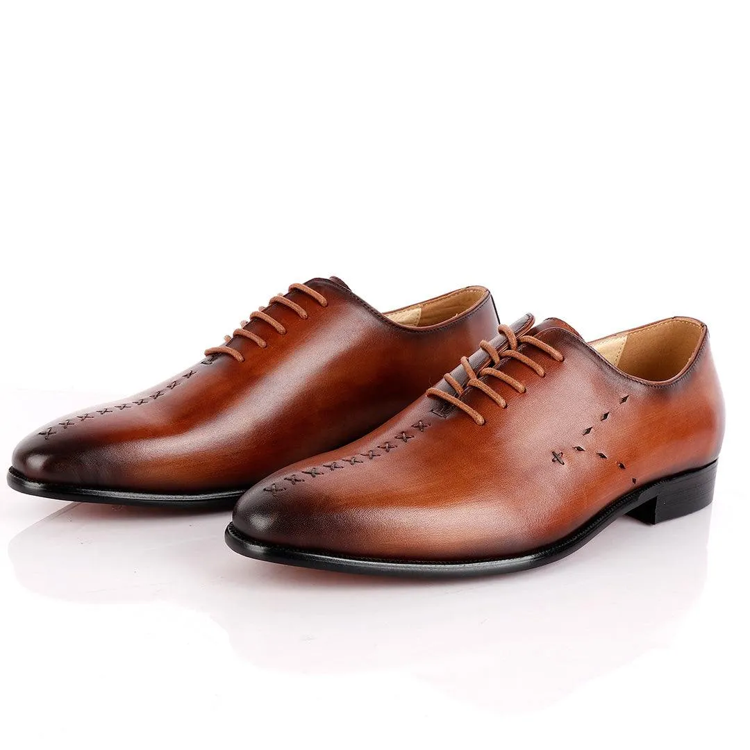 Jat Janer Plain Stiches Laceup Brown Brogue Shoe