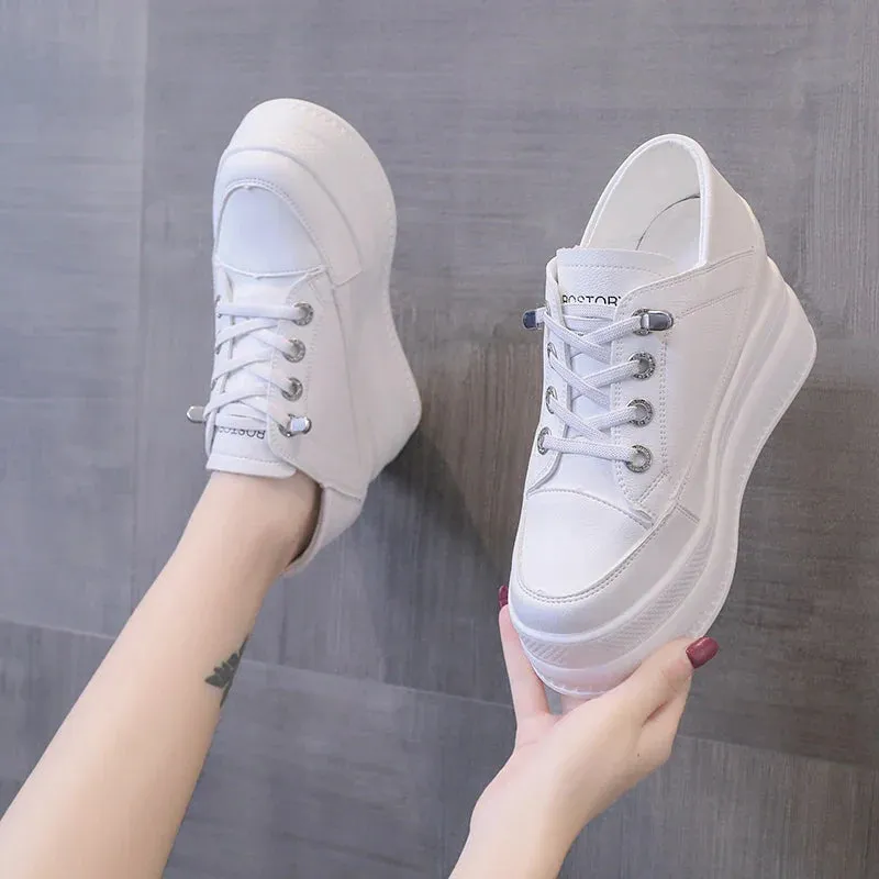 Joskaa 2024 New White Sneakers Platform Heels