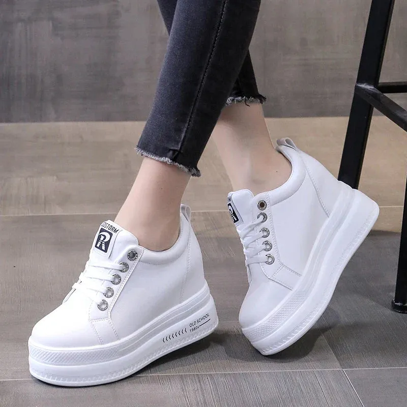 Joskaa 2024 New White Sneakers Platform Heels