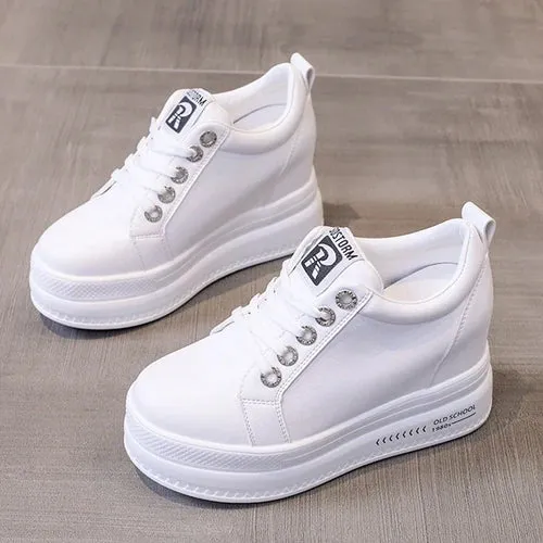 Joskaa 2024 New White Sneakers Platform Heels