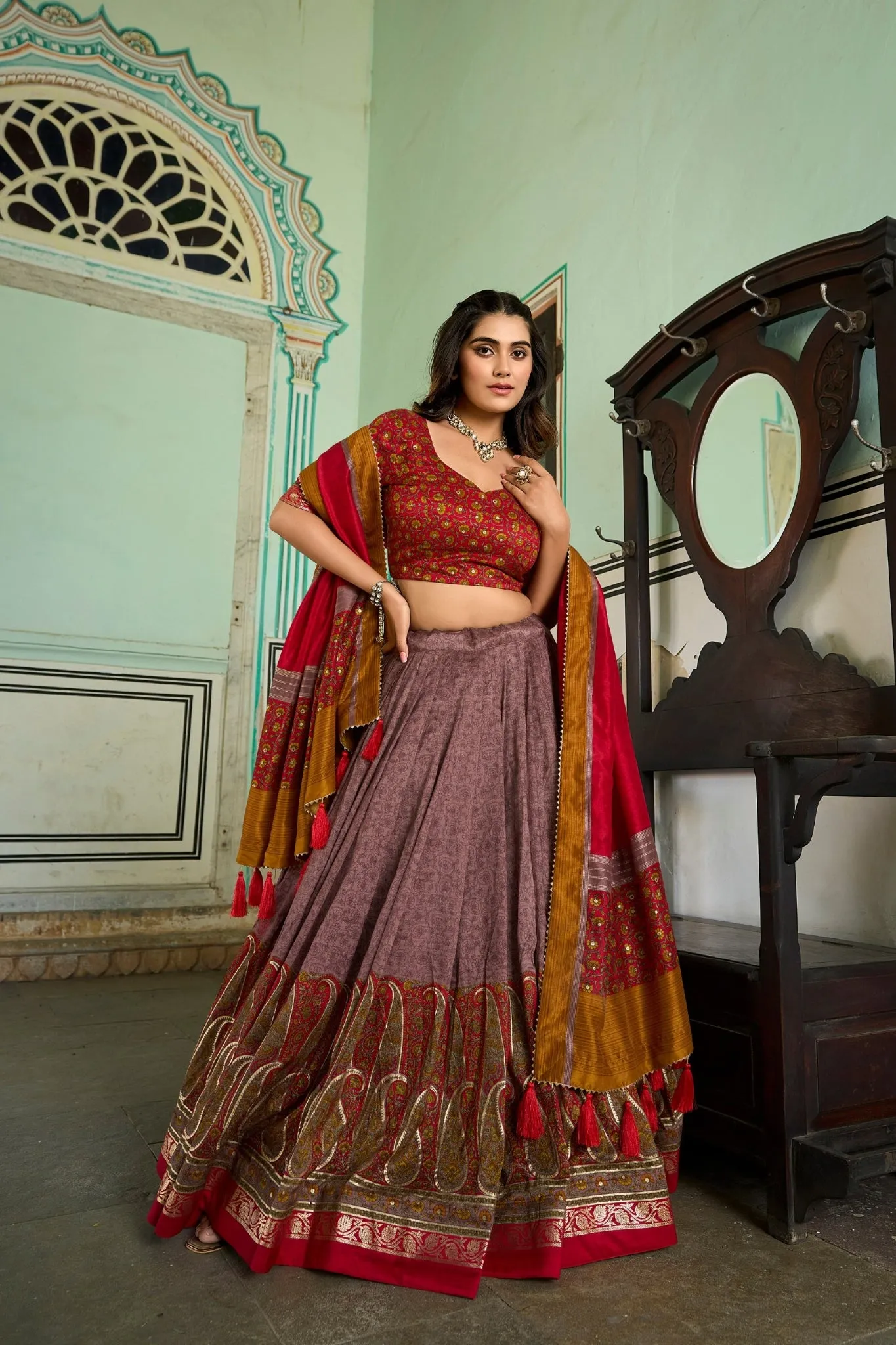 Kashmiri Printed Silk Lehenga Choli