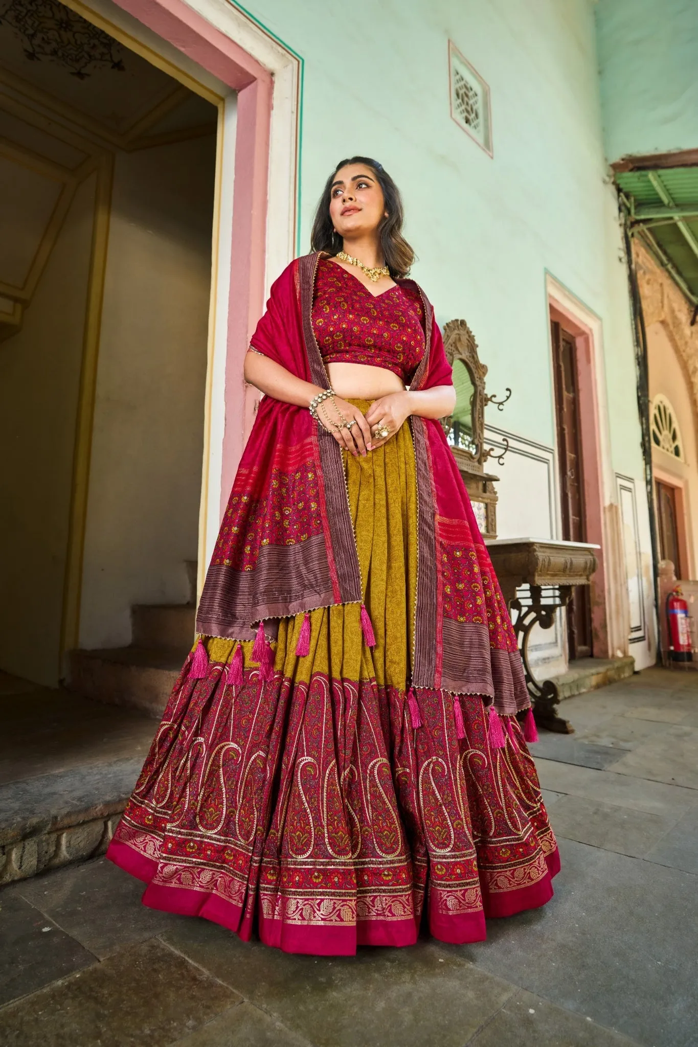 Kashmiri Printed Silk Lehenga Choli