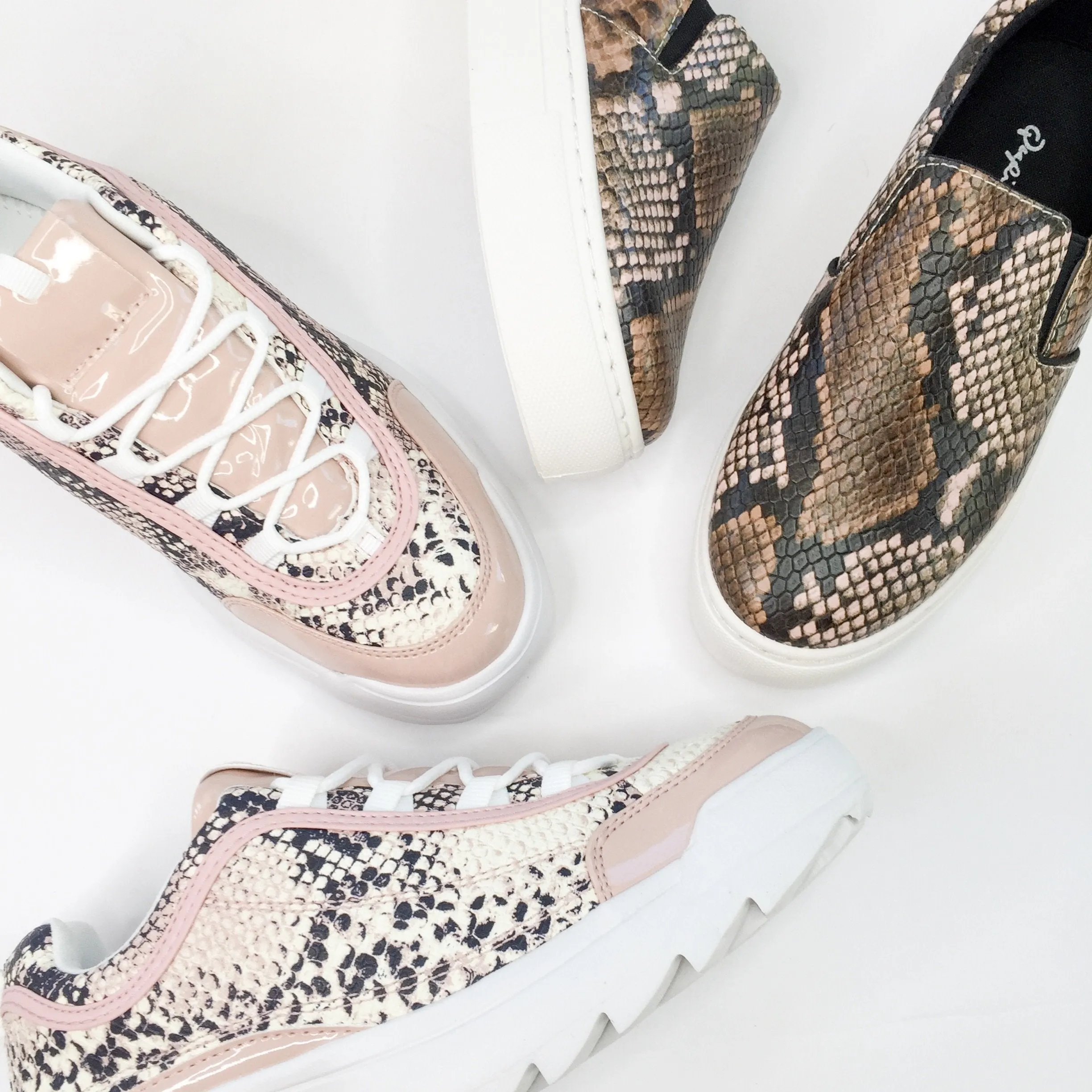 Last Chance Size 6 | Bad Blood Chunky Lace Up Sneakers in Blush Snake