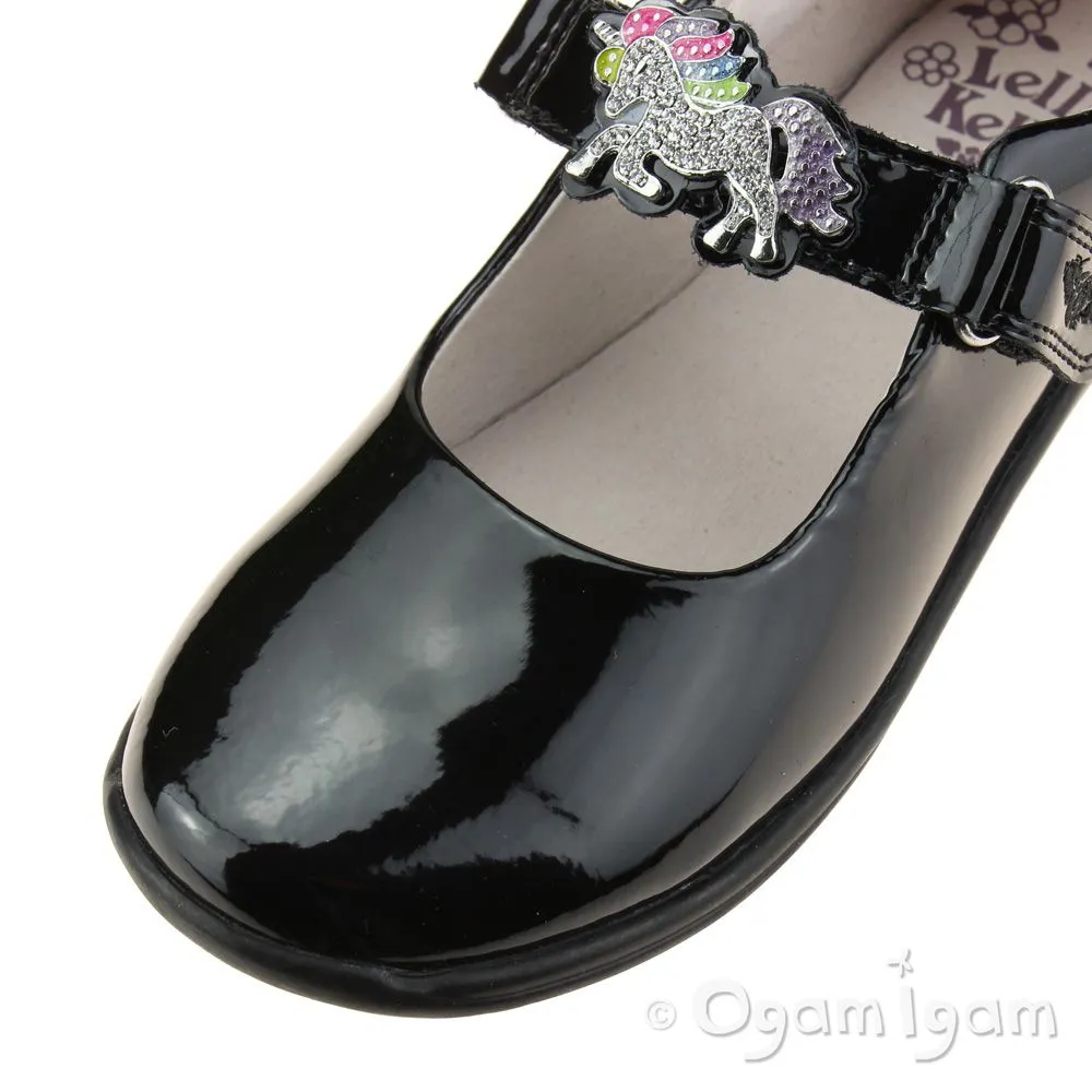 Lelli Kelly Blossom Girls Black Patent School Shoe - width F