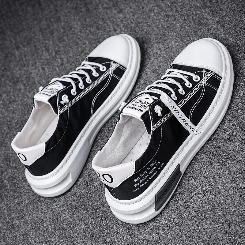 Letter Decoration Lace-up Solid Canvas Sneakers