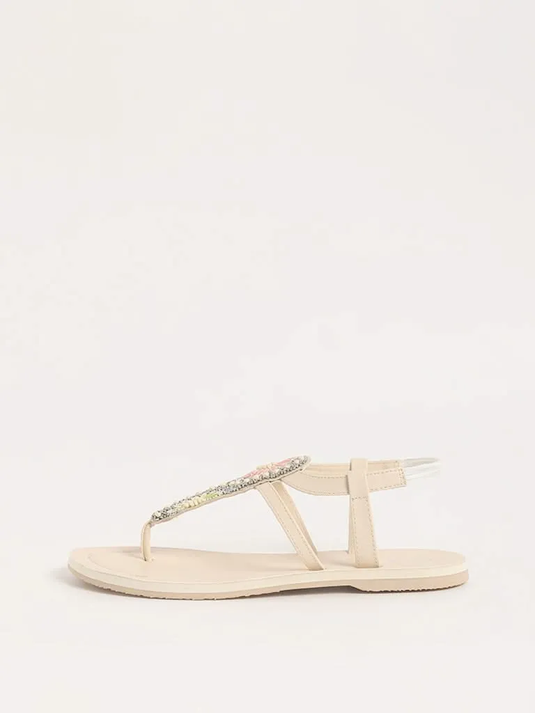 LUNA BLU Ivory T-Strap Sandals