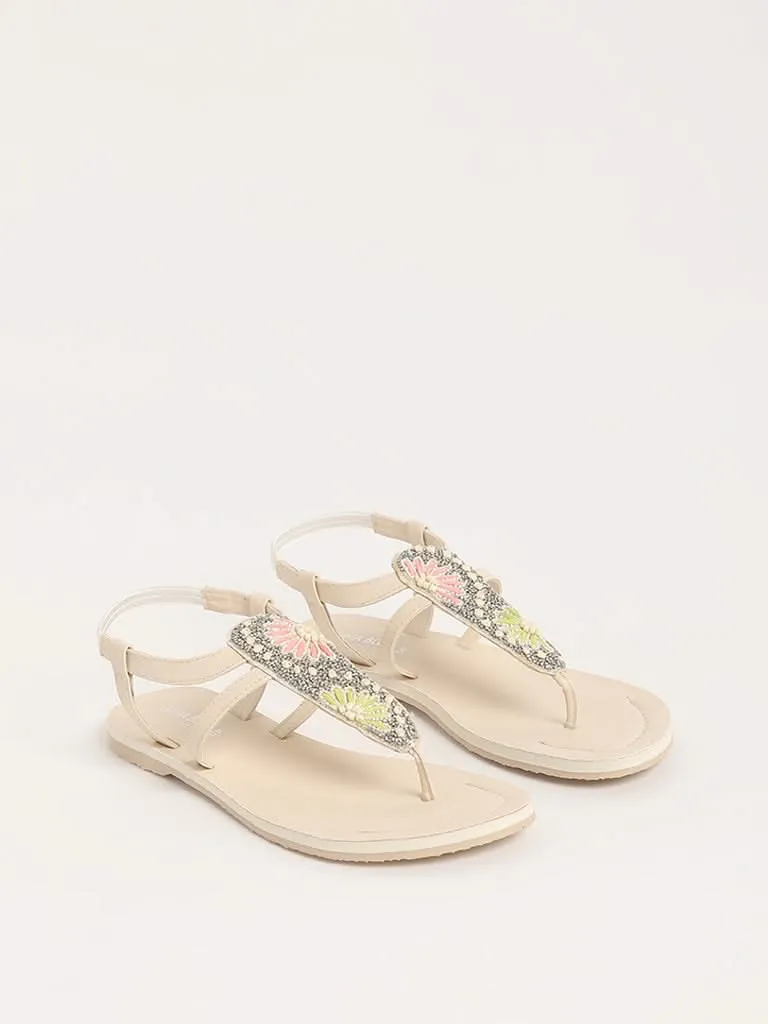 LUNA BLU Ivory T-Strap Sandals