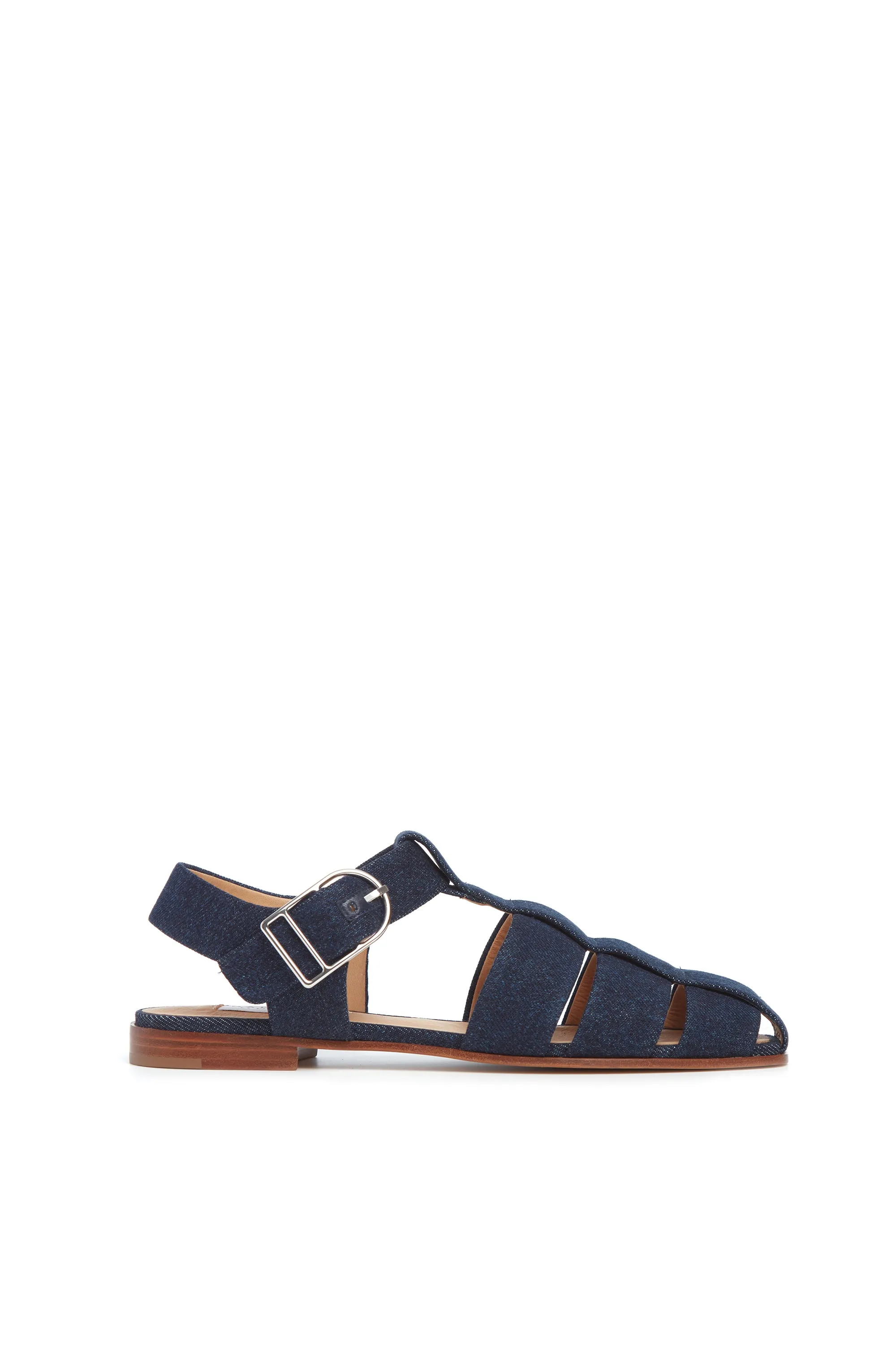 Lynn Flat Sandal in Organic Raw Denim