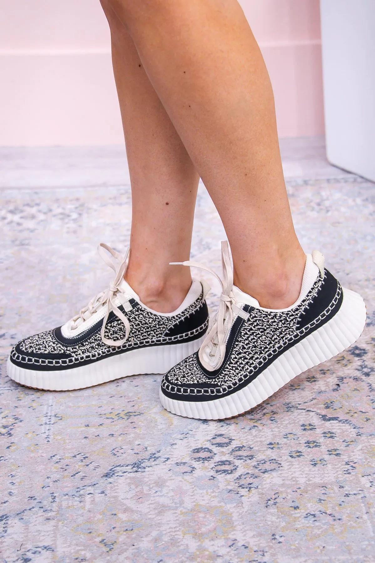 Match My Vibe Black/Beige Crocheted Platform Sneakers - SHO2693BK