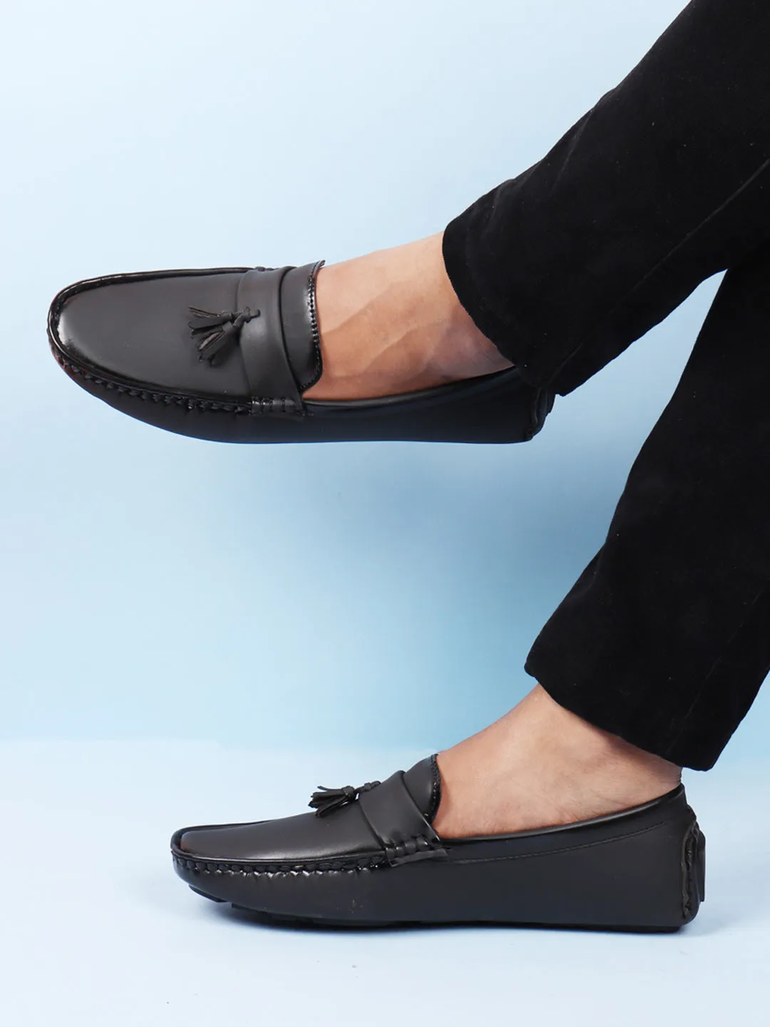 Men Black Driving Outdoor Tassel Loafer and Moccasin Shoes