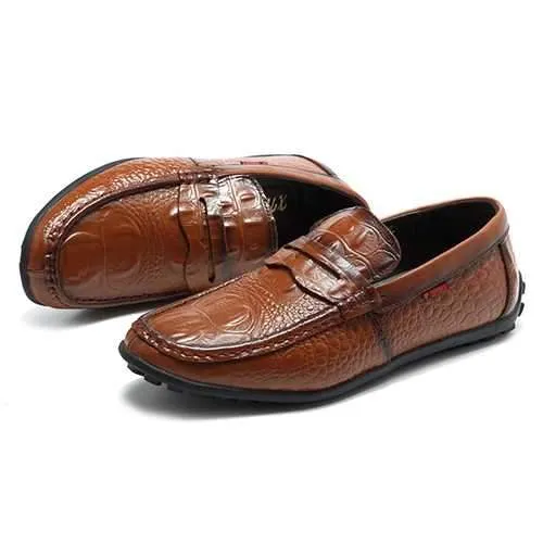 Men Comfortable Genuine Leather Driving Shoes Slip On Loafers Flats