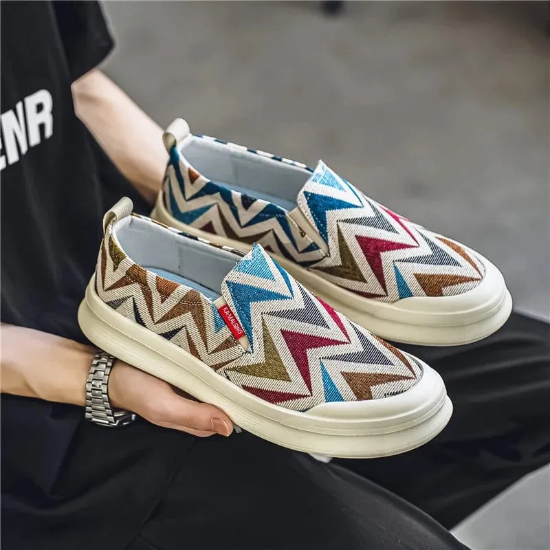 Men's Embroidered Canvas Slip-On Shoes: Summer Breathable Bohemian Style Casual Walking Shoes