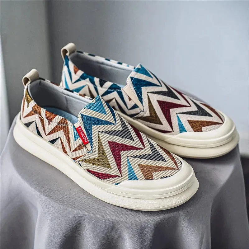 Men's Embroidered Canvas Slip-On Shoes: Summer Breathable Bohemian Style Casual Walking Shoes