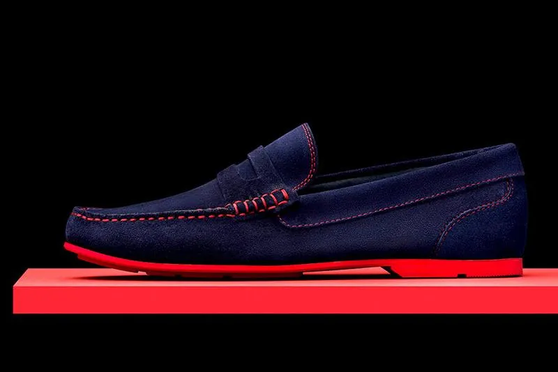 Mens Navy Blue & Red Suede Driving Loafers- Size 12