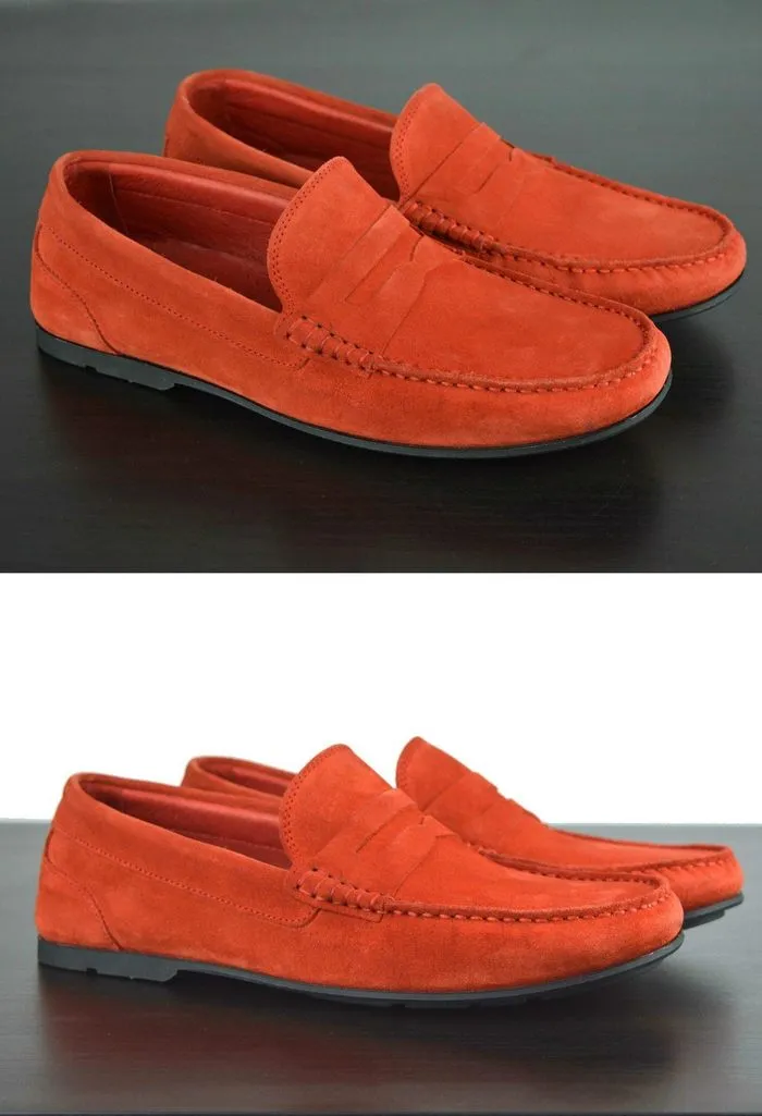 Mens Red Suede Driving Loafers