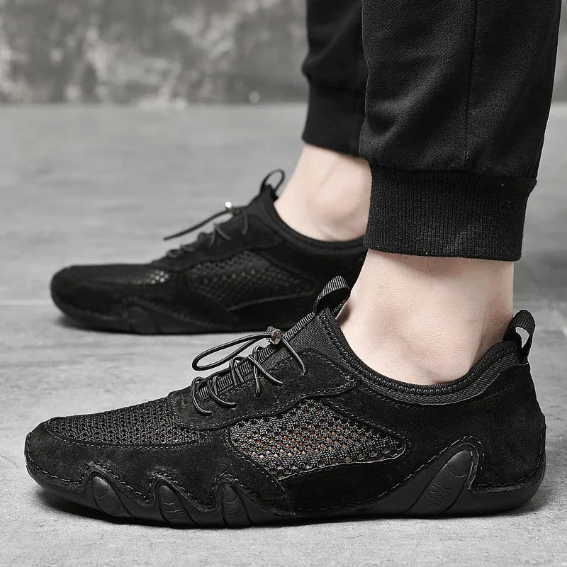 Men's Spring/Autumn Casual Leather Breathable Driving Sneakers | Plus Size