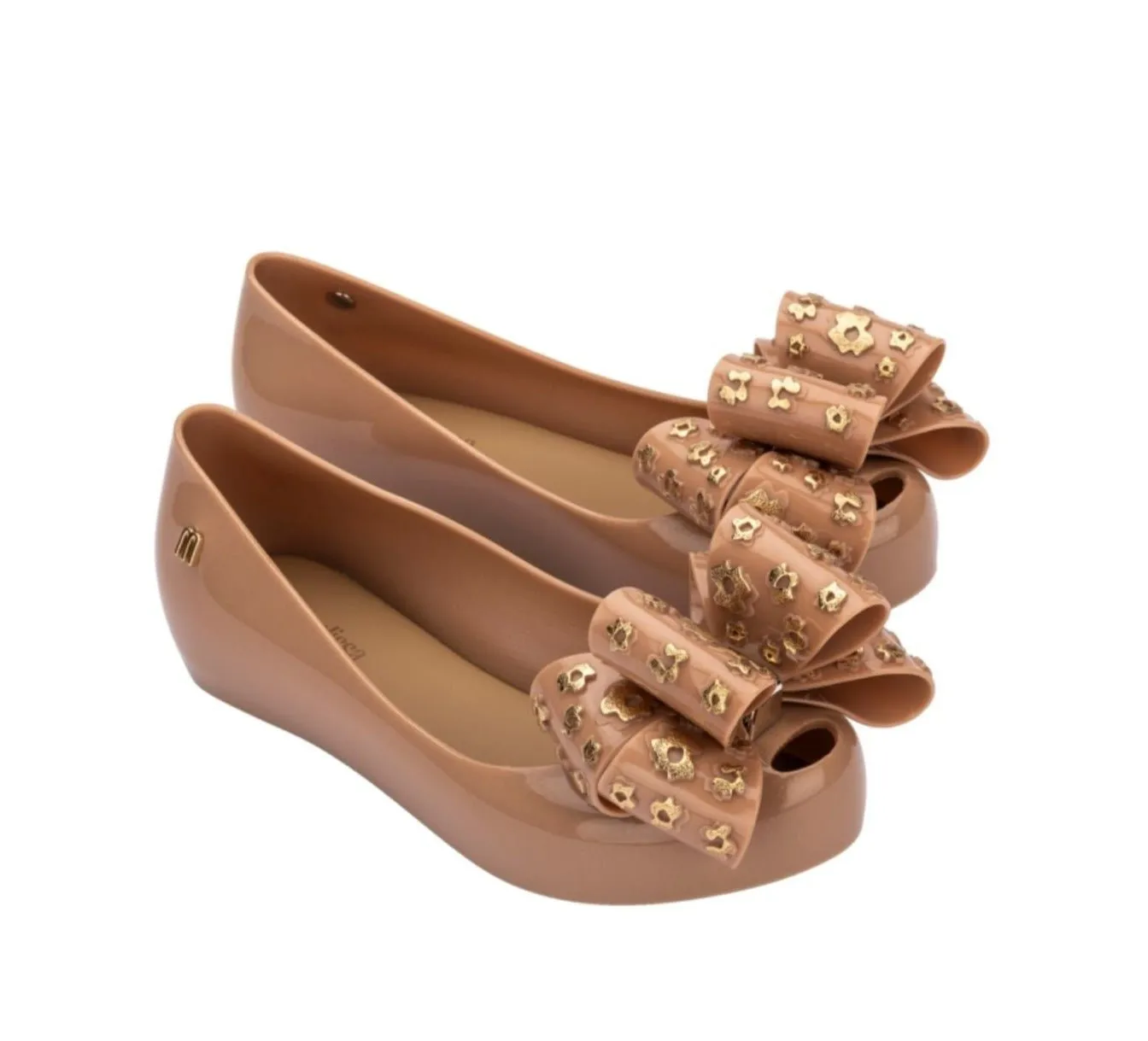 Mini Melissa Youth Girls Beige & Gold Mini Ultragirl Sweet XI Bow Shoes