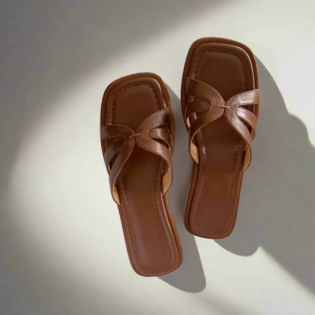 Nandi Brown Flat Mule Sandals