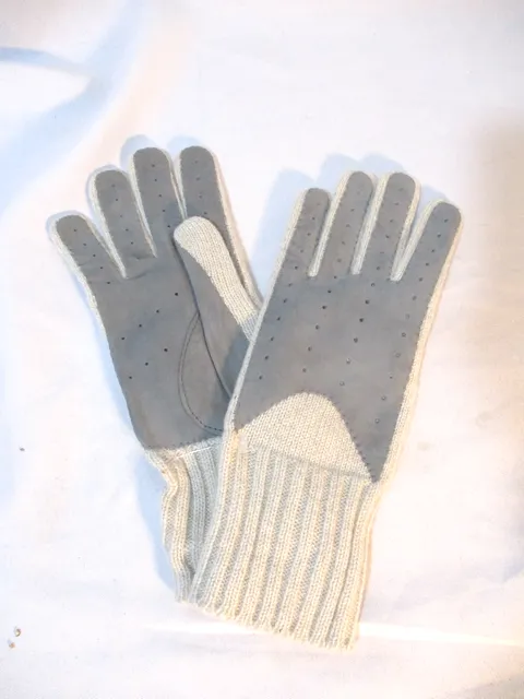 NEW BARNEY'S NEW YORK CASHMERE Winter Driving Gloves 6.5 BEIGE GRAY NWT