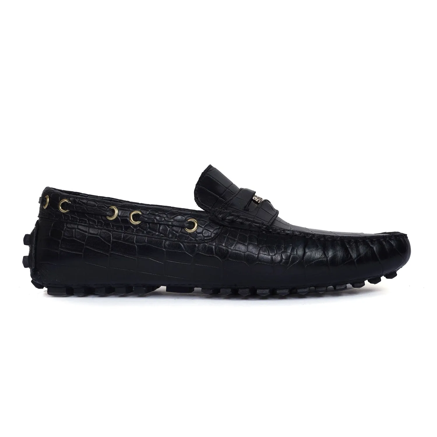 Nubs Driver Sole Black Loafer in Deep Cut Leather