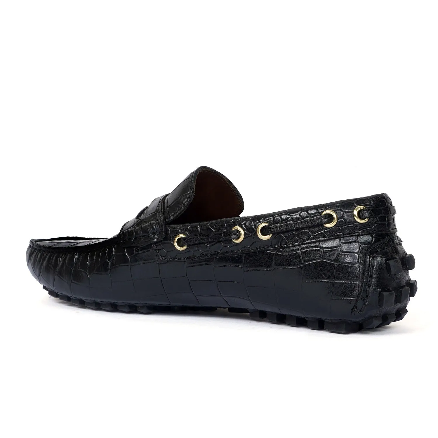 Nubs Driver Sole Black Loafer in Deep Cut Leather