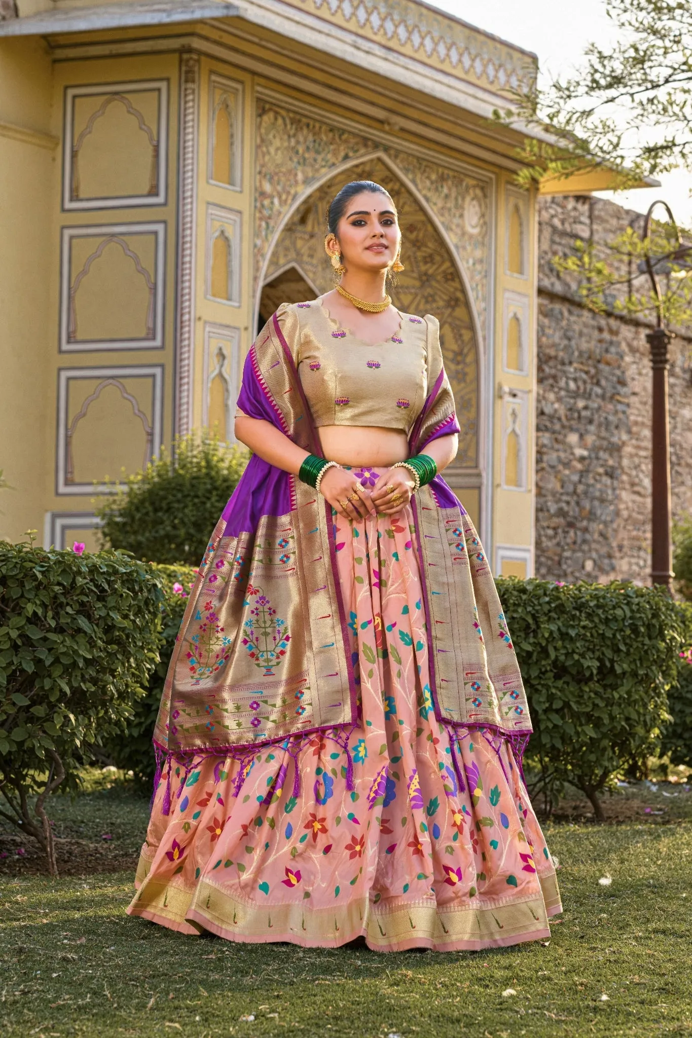 Peach Paithani Jacquard Silk Lehenga Choli