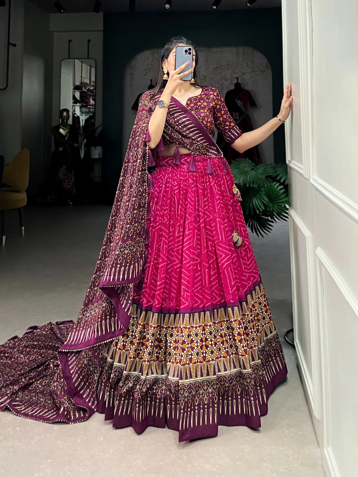 Pink Bandhani printed lehenga