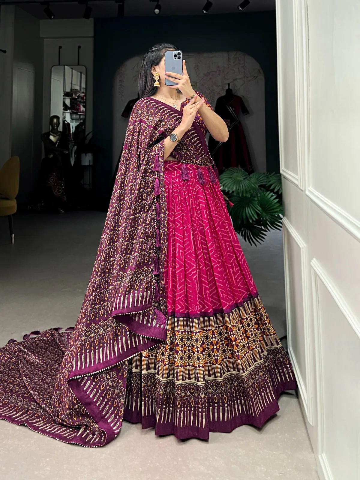 Pink Bandhani printed lehenga