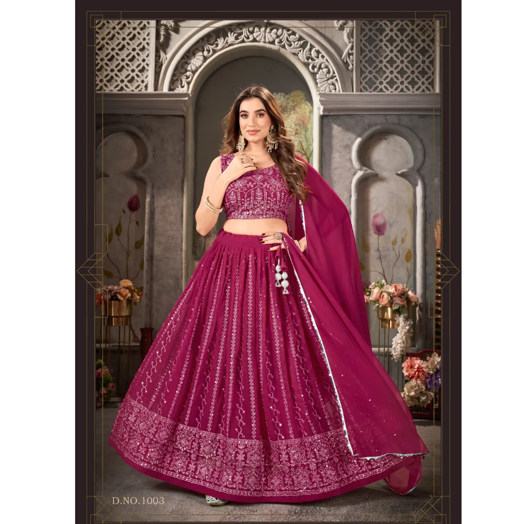 Pink Party wear Embroidery Lehenga Choli Dupatta