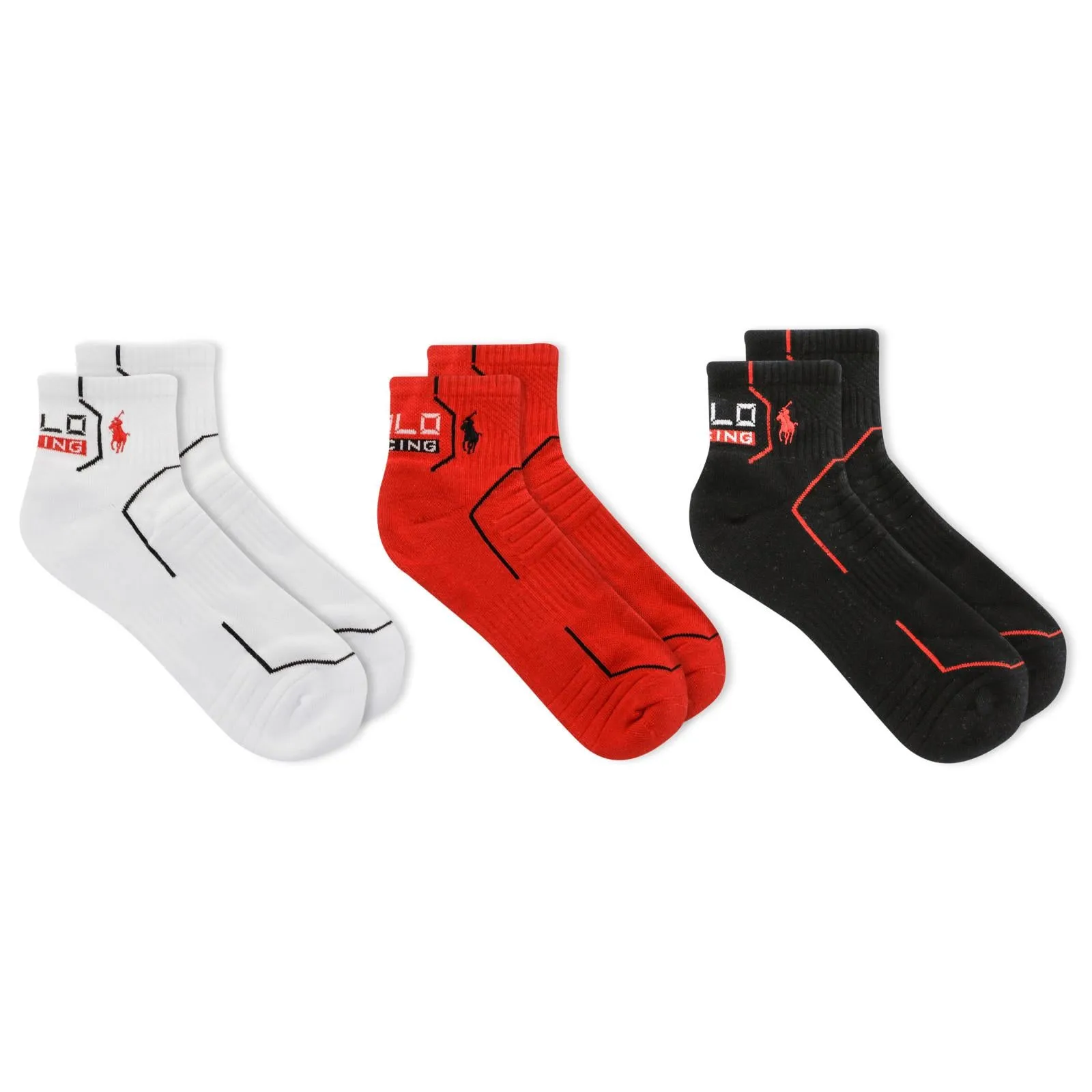 Polo Ralph Lauren Men's 3-Pack Polo Racing Quarter Sock