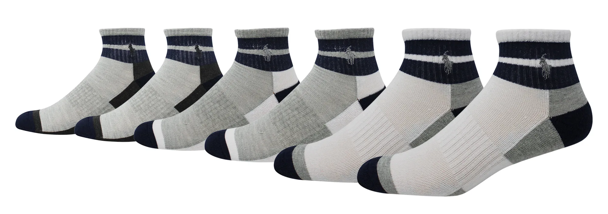 Polo Ralph Lauren Men's 6-Pack Athletic Double Striped Quarter Sock