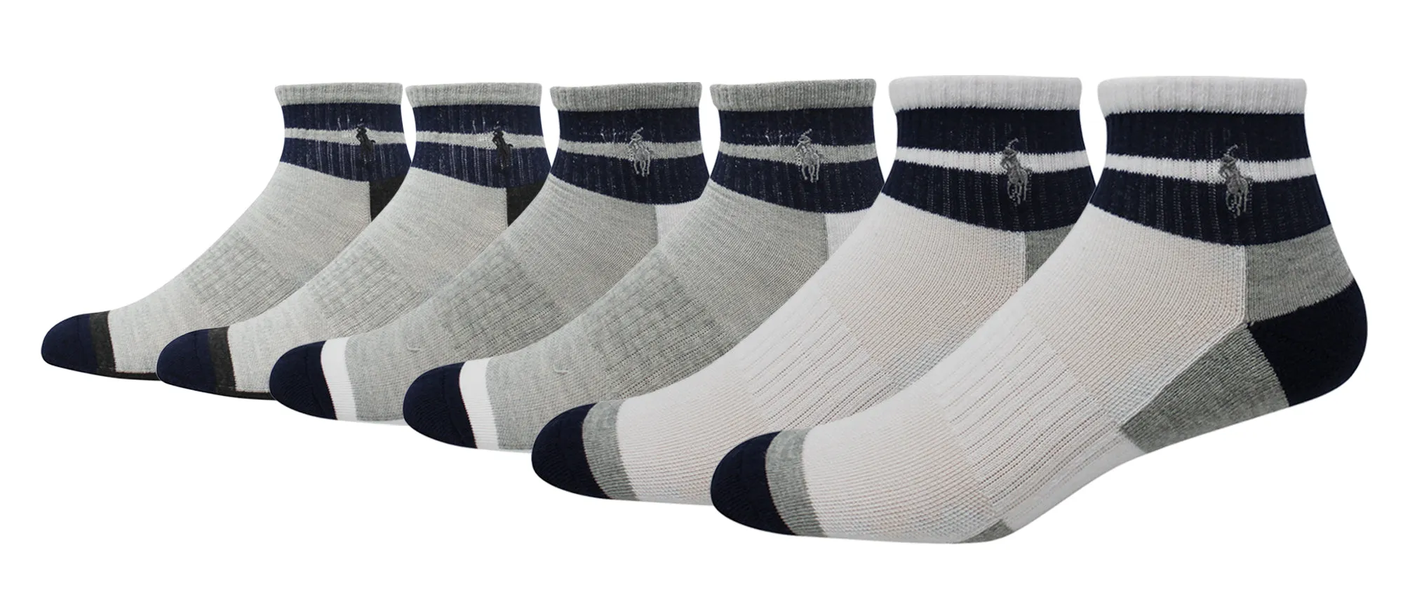 Polo Ralph Lauren Men's 6-Pack Athletic Double Striped Quarter Sock