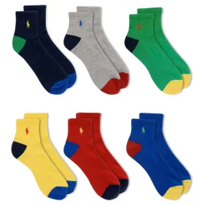 Polo Ralph Lauren Men's 6-Pack Rainbow Athletic Quarter Sock