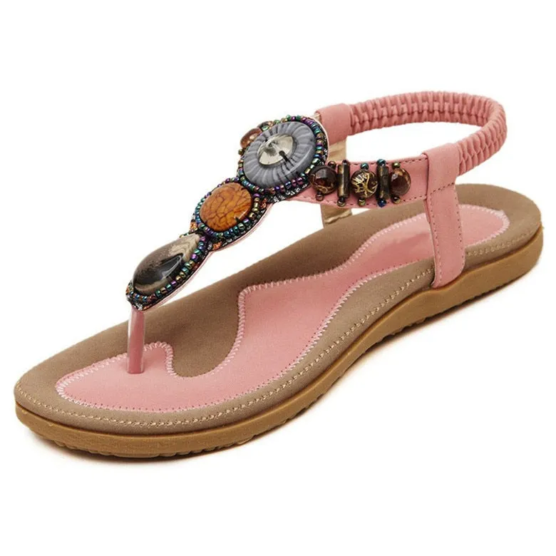 Purpdrank - Plus Size 35-42 Sandals Women PU Flip Flops Casual Shoes Woman Beading Elastic Band Sandale Femme Fashion Flats