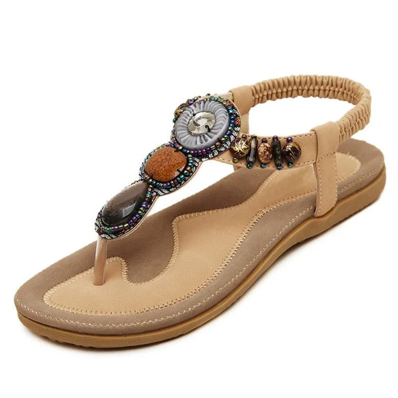 Purpdrank - Plus Size 35-42 Sandals Women PU Flip Flops Casual Shoes Woman Beading Elastic Band Sandale Femme Fashion Flats